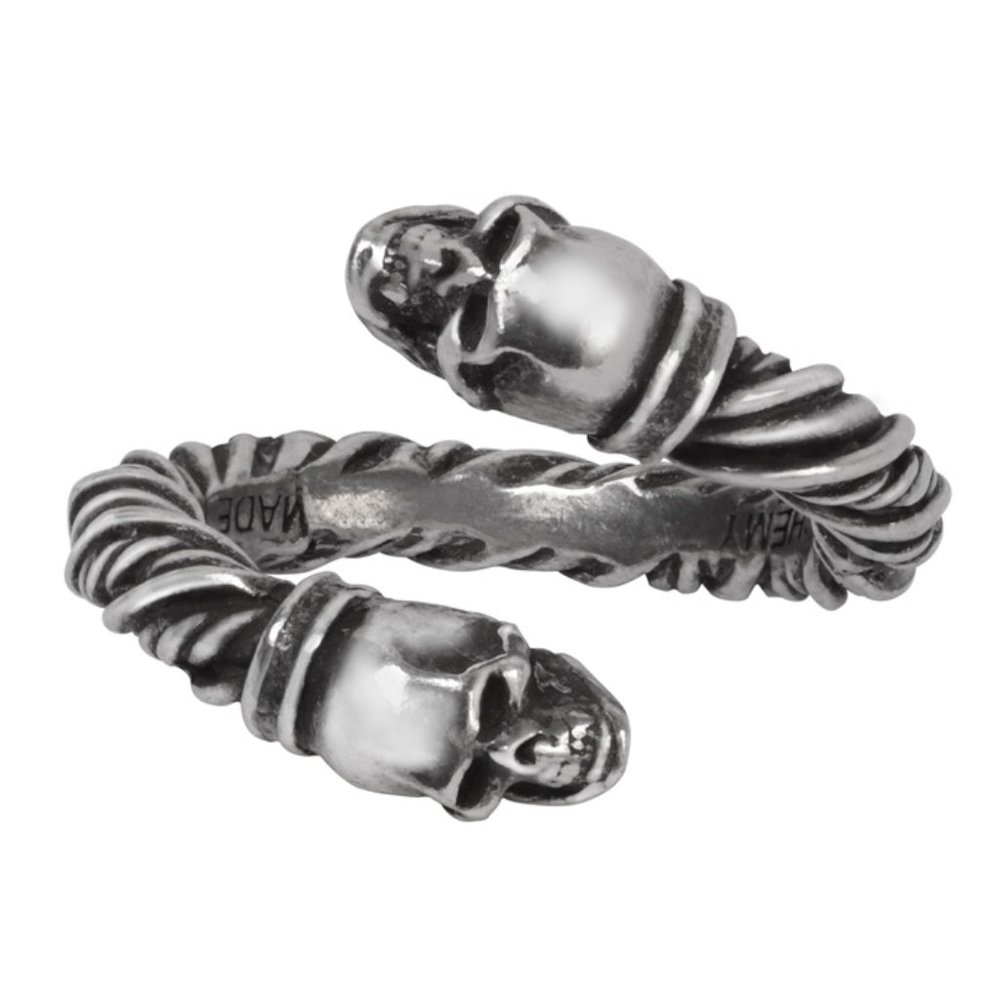 Alchemy Gothic Battle Ring Men's 2 Adjustable Sizes Torque Twist Skulls NWT